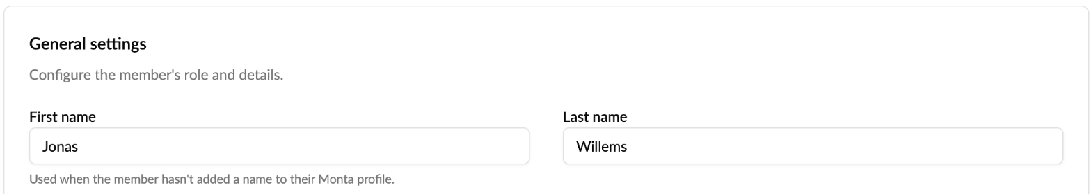 Member general settings with first and last name
