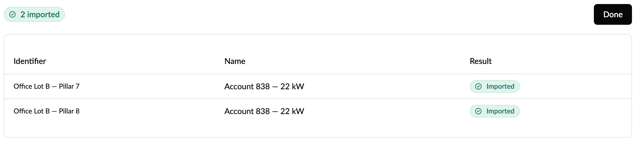 Results: 2 imported, with Done