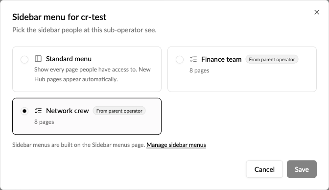 Sidebar menu dialog for a sub-operator, with menus from the parent operator