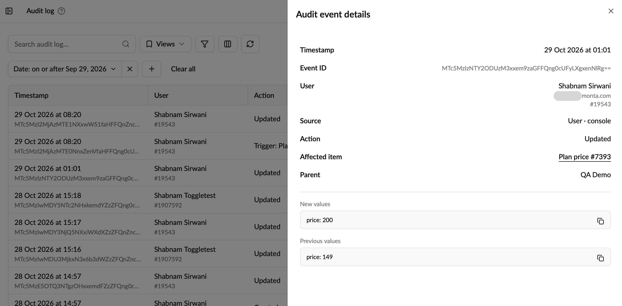 Hub: Admin > Audit Log