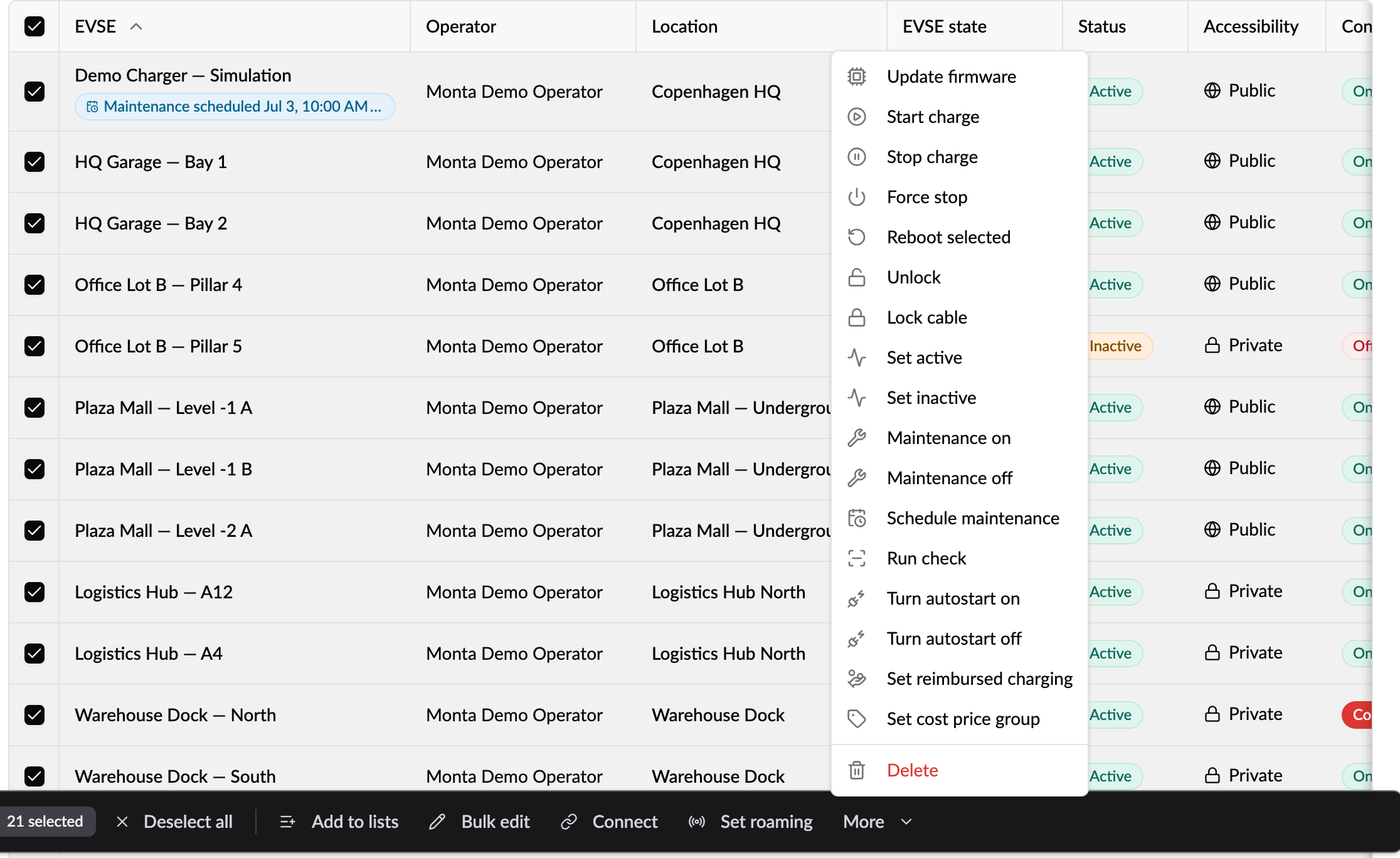 Set reimbursed charging in the bulk actions menu