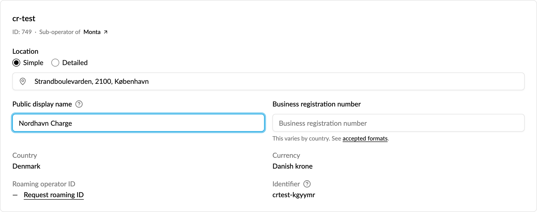 The Public display name field in Company details under Operator settings