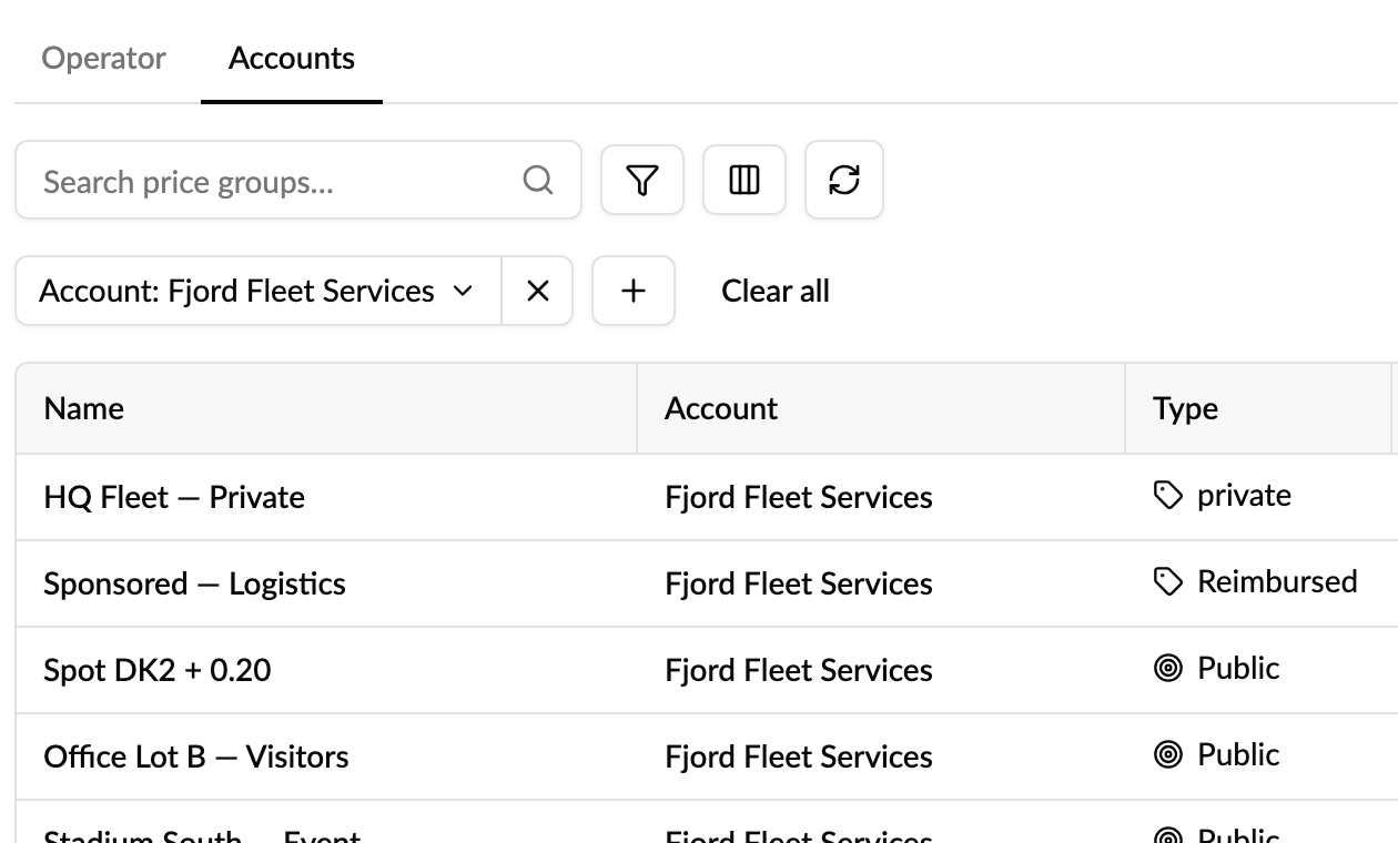 Accounts tab filtered to one account