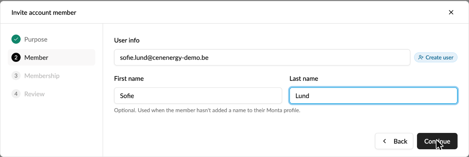 Invite account member with optional first and last name